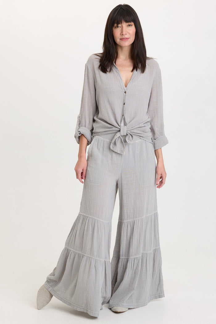 Wearables Porter Gauze Curved Hem Button-Up Top