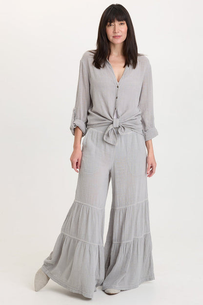 Wearables Porter Gauze Curved Hem Button-Up Top