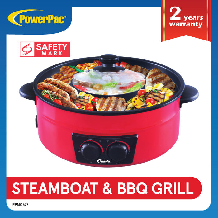 PowerPac 2  in 1 Steamboat & BBQ Grill, Multi Cooker (PPMC677)