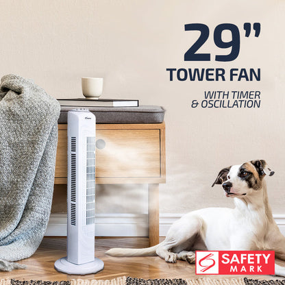 PowerPac 29" Tower Fan – Oscillation, Timer, Portable, Energy-efficient, Thermal protection, 3-Speed, white, PPTF290
