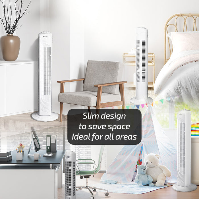 PowerPac 29" Tower Fan – Oscillation, Timer, Portable, Energy-efficient, Thermal protection, 3-Speed, white, PPTF290