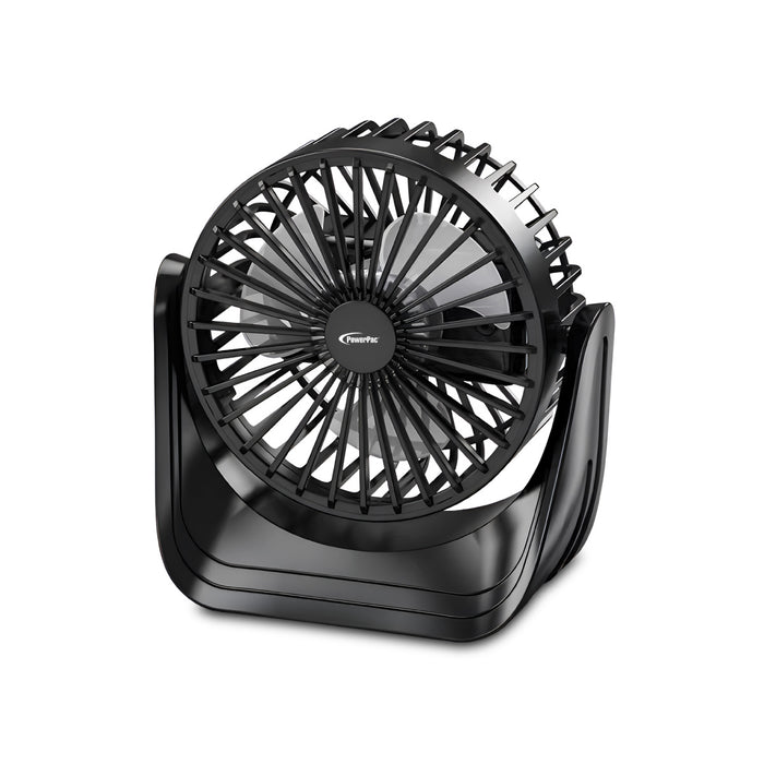 PowerPac 4" Table Fan – USB, Rechargeable, Portable Wireless, 360° Vertical Adjustable Tilt, Durable, Compact, 3-Speed, black, PPUF223
