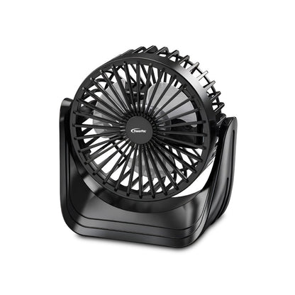 PowerPac 4" Table Fan – USB, Rechargeable, Portable Wireless, 360° Vertical Adjustable Tilt, Durable, Compact, 3-Speed, black, PPUF223