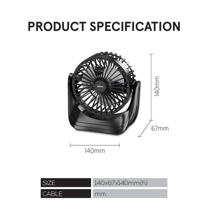 PowerPac 4" Table Fan – USB, Rechargeable, Portable Wireless, 360° Vertical Adjustable Tilt, Durable, Compact, 3-Speed, black, PPUF223