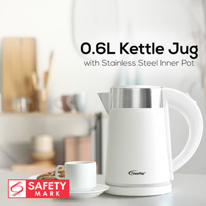 PowerPac Cordless Kettle Jug Kettle 0.6L (PPJ2016WH)