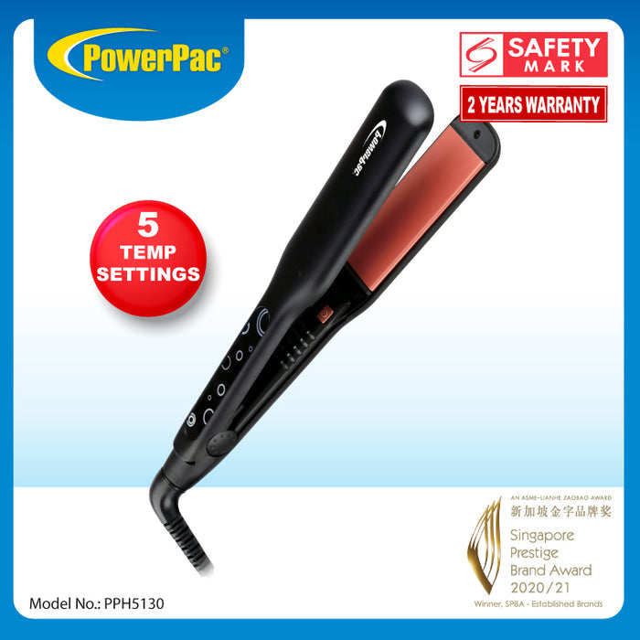 PowerPac Electric Hair Straightener with Quick heat up, 5 Temperature settings & neon indicator (PPH5130A)
