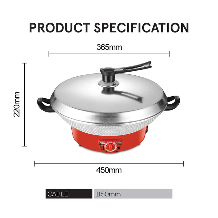 PowerPac Electric Wok, Steamboat, Multi Cooker, Frying Pan 14 Inch (PPEC816)