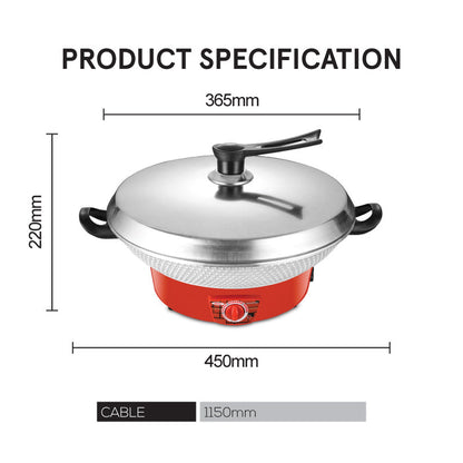 PowerPac Electric Wok, Steamboat, Multi Cooker, Frying Pan 14 Inch (PPEC816)