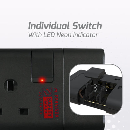 PowerPac Extension Cord, Extension Socket, Power Extension 3 Metre 5 way (PP8555BK)