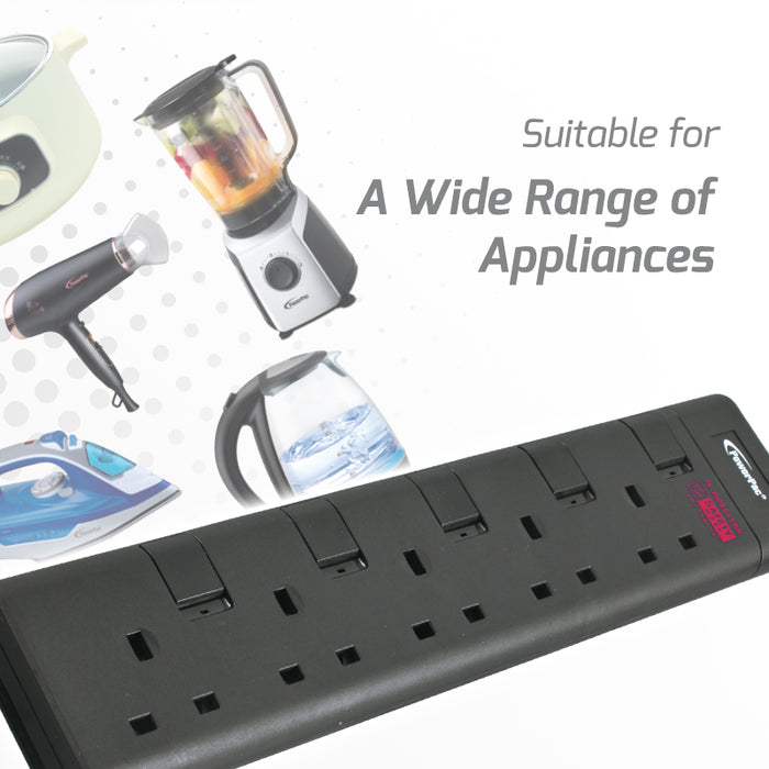 PowerPac Extension Cord, Extension Socket, Power Extension 3 Metre 5 way (PP8555BK)
