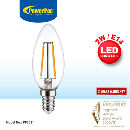 PowerPac LED Bulb, Candle Bulb, LED Light 2W E14 Warm White(PP6021)