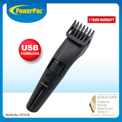 PowerPac Rechargeable Cordless Hair Cutter, Hair Clipper for Men, USB (PP2228)