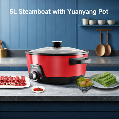 PowerPac Steamboat & Multi Cooker, Hot Pot 5L with Yuanyang Pot (PPMC633)