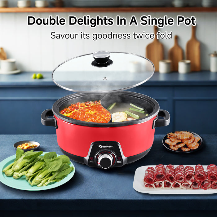PowerPac Steamboat & Multi Cooker, Hot Pot 5L with Yuanyang Pot (PPMC633)
