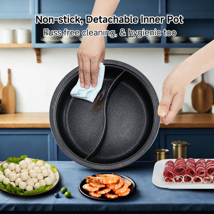 PowerPac Steamboat & Multi Cooker, Hot Pot 5L with Yuanyang Pot (PPMC633)