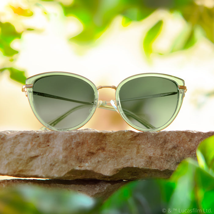 lifestyle - outdoors star wars x diff eyewear princess leia endor sunglasses with a translucent sage gold frame and endor forest moon green polarized lenses
