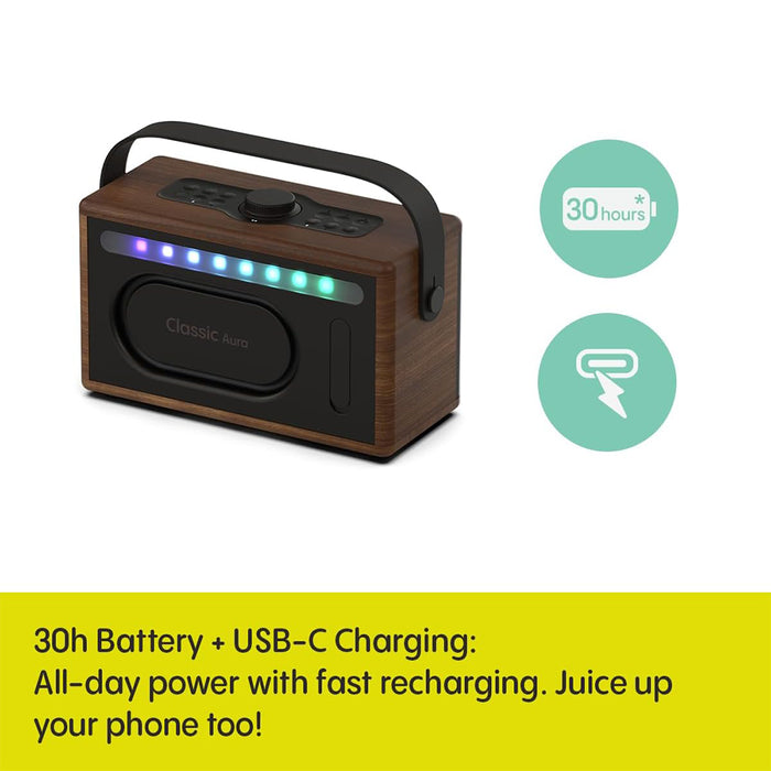 Pure Classic Aura Portable Bluetooth Speaker with Ambient Lighting - Coffee Brown Walnut Brown