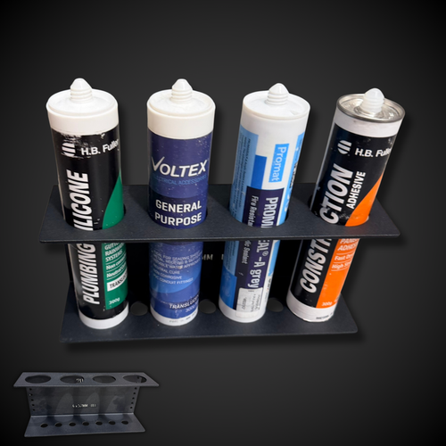 Set of adhesive tubes on a Quad Silicon Holder (Pack a Shelf) with a dark background