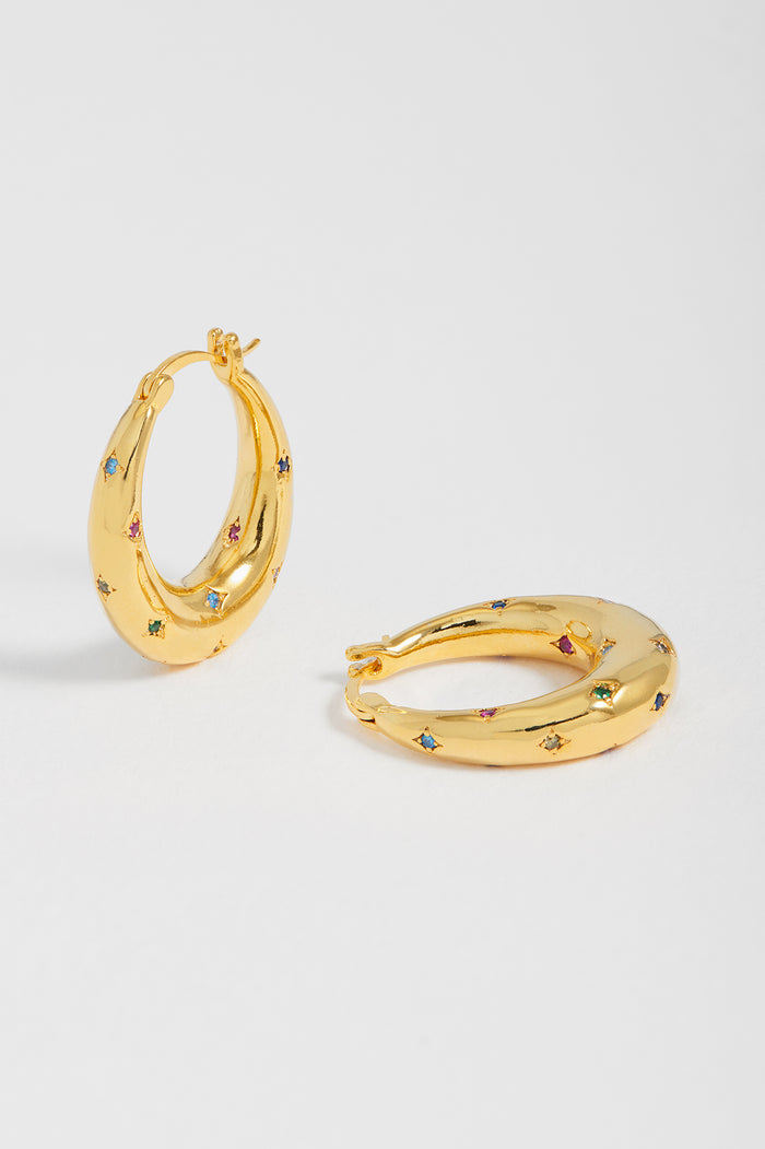 Rainbow CZ Star Chubby Hoop Earrings