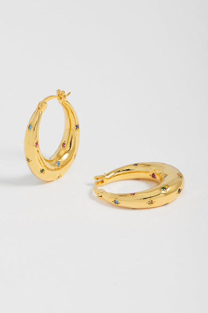 Rainbow CZ Star Chubby Hoop Earrings