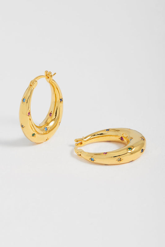 Rainbow CZ Star Chubby Hoop Earrings