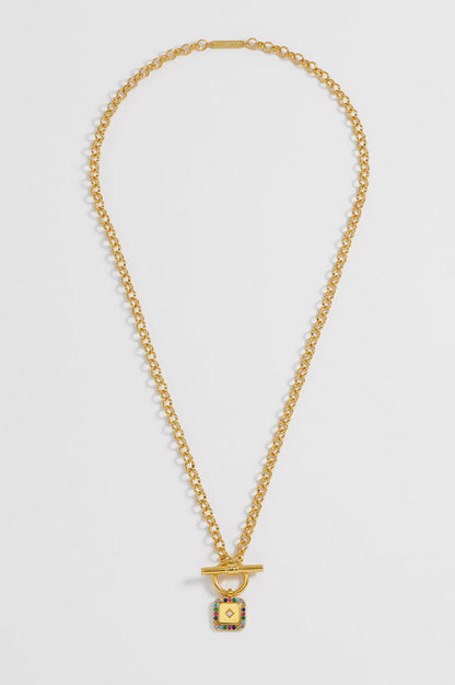 Rainbow Square Paperclip Link T-Bar Necklace