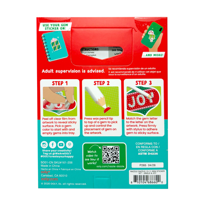 Razzle Dazzle Mini DIY Gem Sticker Kit - Jingle & Joy - 8 Stickers