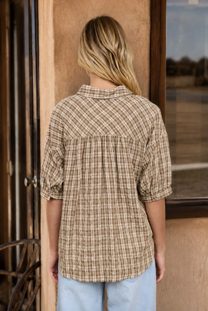 Rearview Plaid Short Sleeve Top - Curvy Available