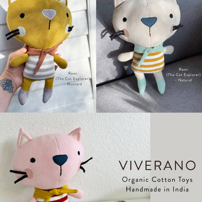 Remi Cat- Organic Fine Knit Stuffed Animal Baby Toy