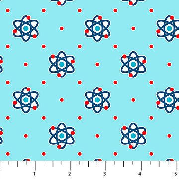 Rollicking Robots Turquoise Atomic Fabric, Northcott