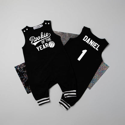 "Rookie of the Year" Basketball Romper with Striped Cuff