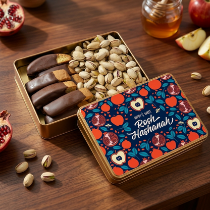 Rosh Hashanah Biscotti and Nut Gift Tin