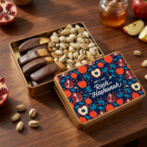 Rosh Hashanah Biscotti and Nut Gift Tin