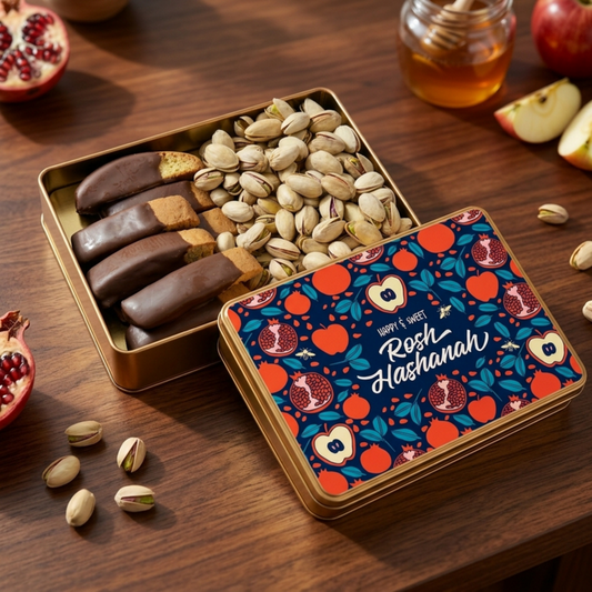 Rosh Hashanah Biscotti and Nut Gift Tin