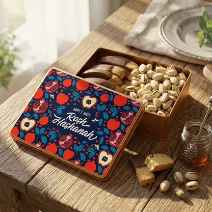 Rosh Hashanah Chocolate Biscotti and Nut Gift Tin