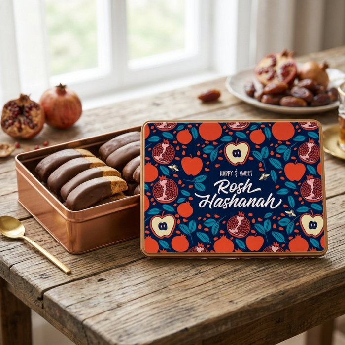 DM Snacks Happy and Sweet Rosh Hashanah Biscotti Gift Tin