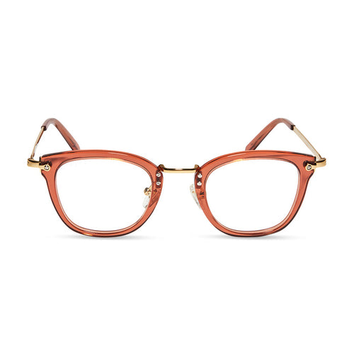 diff eyewear rue square glasses with a peach dusk frame and prescription lenses front view