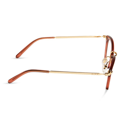 diff eyewear rue square glasses with a peach dusk frame and prescription lenses side view