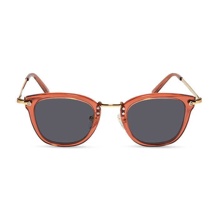 diff eyewear rue square prescription sunglasses with a peach dusk frame and grey prescription lenses front view