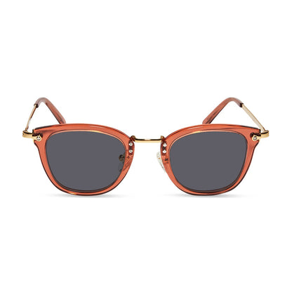diff eyewear rue square prescription sunglasses with a peach dusk frame and grey prescription lenses front view