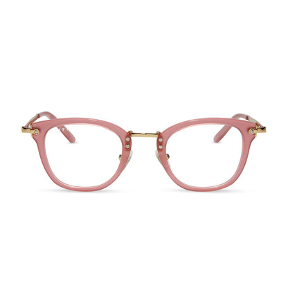 diff eyewear featuring the rue square prescription glasses with a guava pink frame front view