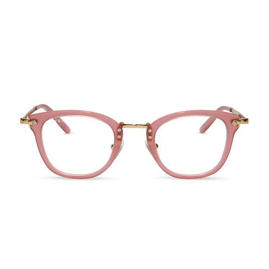 diff eyewear featuring the rue square prescription glasses with a guava pink frame front view