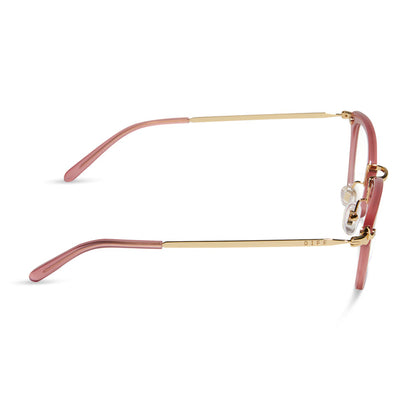 diff eyewear featuring the rue square prescription glasses with a guava pink frame side view