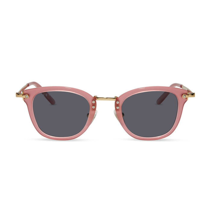 diff eyewear featuring the rue square prescription sunglasses with a guava pink frame front view