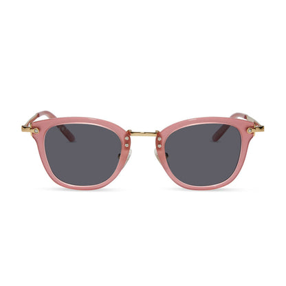 diff eyewear featuring the rue square prescription sunglasses with a guava pink frame front view