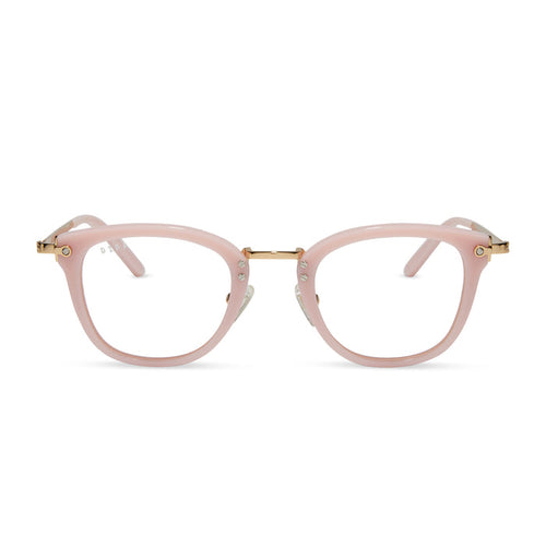 diff eyewear featuring the rue round glasses with a pink velvet frame and prescription lenses front view