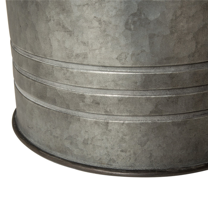 Rustic Galvanized Metal Storage Accent Table or Stool with Round Wood Lid,  Set of 2