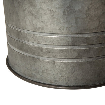 Rustic Galvanized Metal Storage Accent Table or Stool with Round Wood Lid,  Set of 2