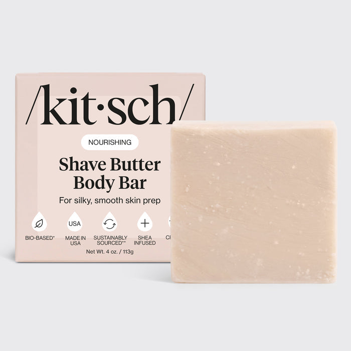 Kit Sch Shave Butter Body Bar shown with its blush pink packaging box on a light gray background.