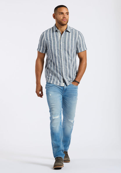 Buffalo Men Shirts Navy Woven Woven Short Sleeve Linen Blend Short-Sleeve